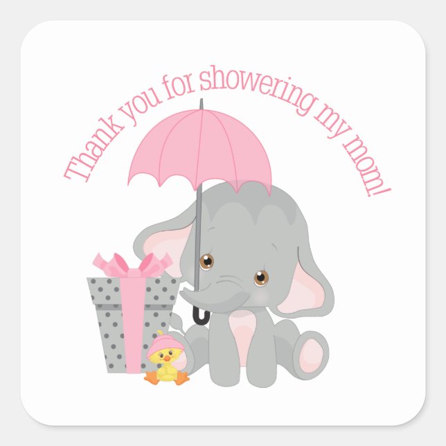 Sticker Carré Balise de faveur du baby shower éléphant (Devant)