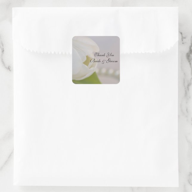 Sticker Carré Balise de Merci Mariage blanc Tulip and Pearls (Sac)