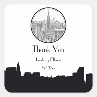 Sticker Carré Balise de préférence NYC Skyline ESB Round Etched