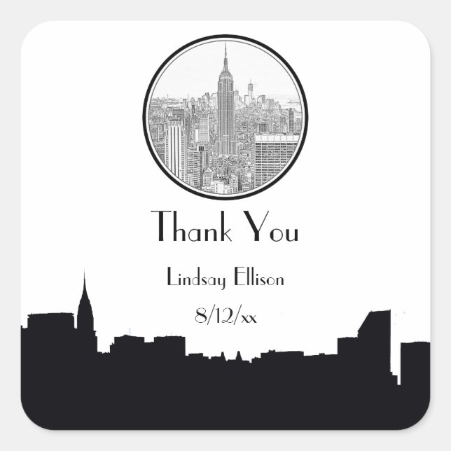 Sticker Carré Balise de préférence NYC Skyline ESB Round Etched  (Devant)