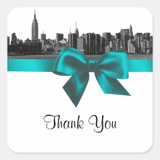 Sticker Carré Balise de préférence Turquoise NYC large Skyline E (Devant)