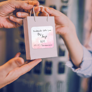 Sticker Carré Balise de prix de l'aquarelle rose simple faite à