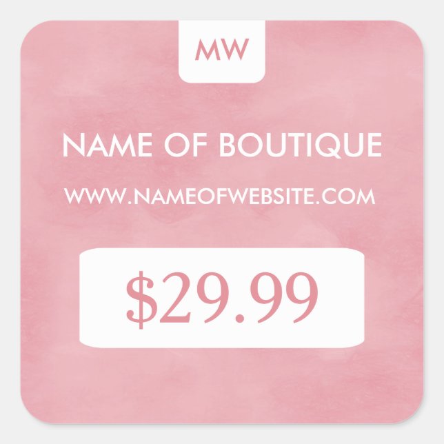 Sticker Carré Balise de prix simple Blush Pink Chic Boutique (Devant)