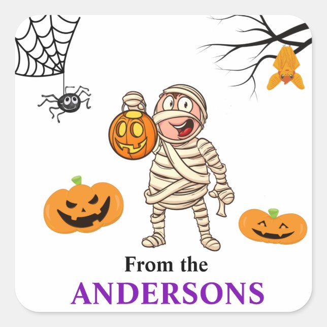 Sticker Carré Balise de traitement d'Halloween Cute Mummy Boy St (Devant)