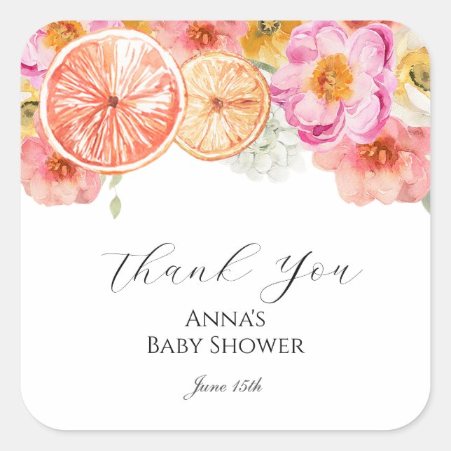 Sticker Carré Balise Fleurs d'agrumes roses Merci Favor (Devant)