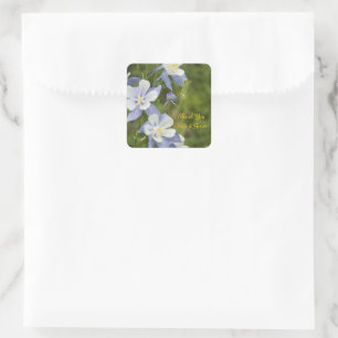 Sticker Carré Balise Fleurs de colonne bleue Merci Mariage Favor