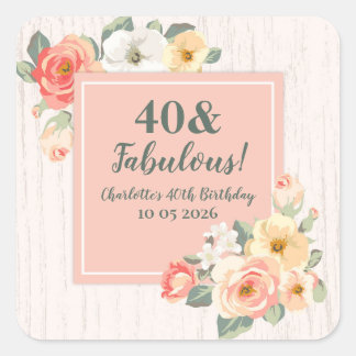 Sticker Carré Balise Fleurs de Pêche Personnalisée Anniversaire 