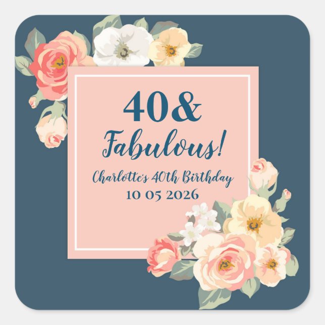 Sticker Carré Balise Fleurs de Pêche Personnalisée Anniversaire  (Devant)