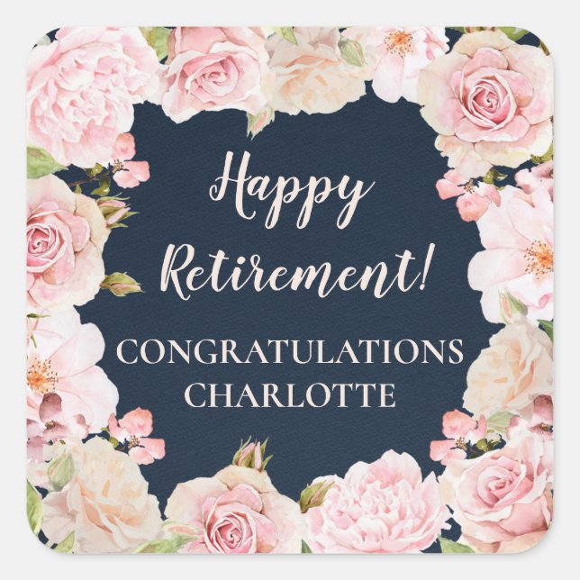 Sticker Carré Balise Fleurs roses Fête de retraite Favoriser (Devant)