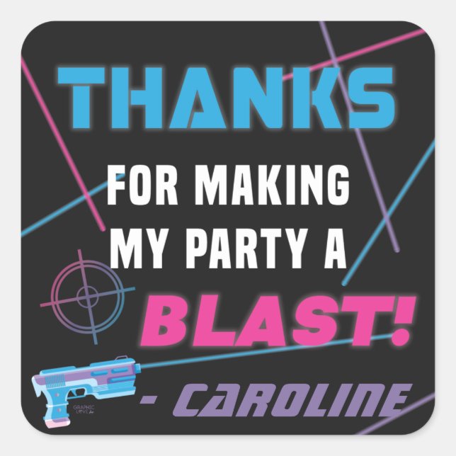 Sticker Carré Balise laser rose violet bleu fête d'anniversaire (Devant)