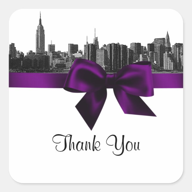 Sticker Carré Balise NYC Wide Skyline Etched BW Purple Favge BW  (Devant)
