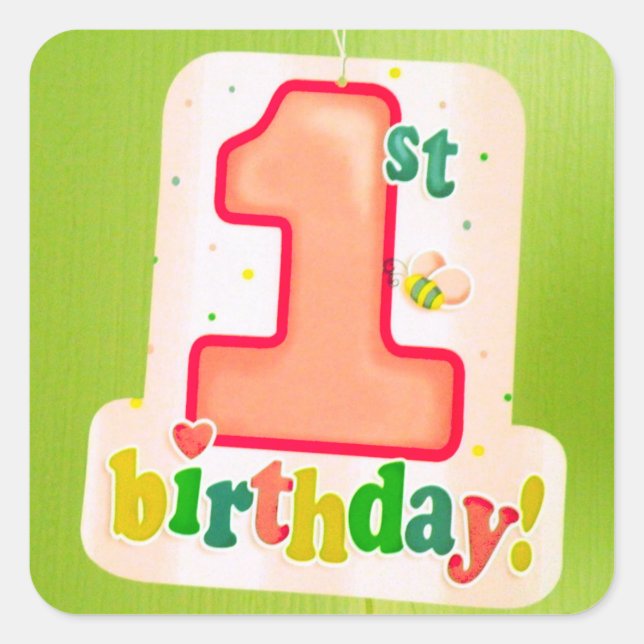 Sticker Carré Balise orange 1er anniversaire sur la porte verte (Devant)