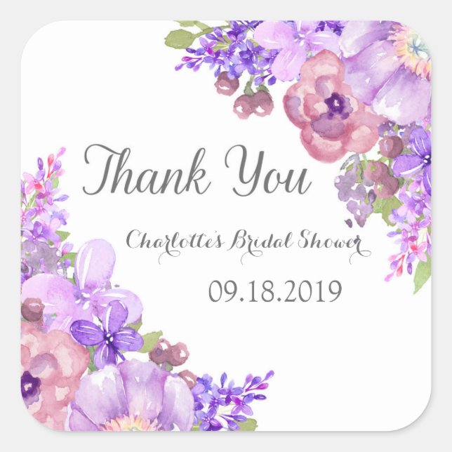 Sticker Carré Balise Rustique Lilac Purple Floral Fête des marié (Devant)