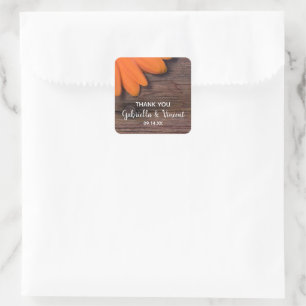 Sticker Carré Balise Rustique Orange Mariage Merci Favor