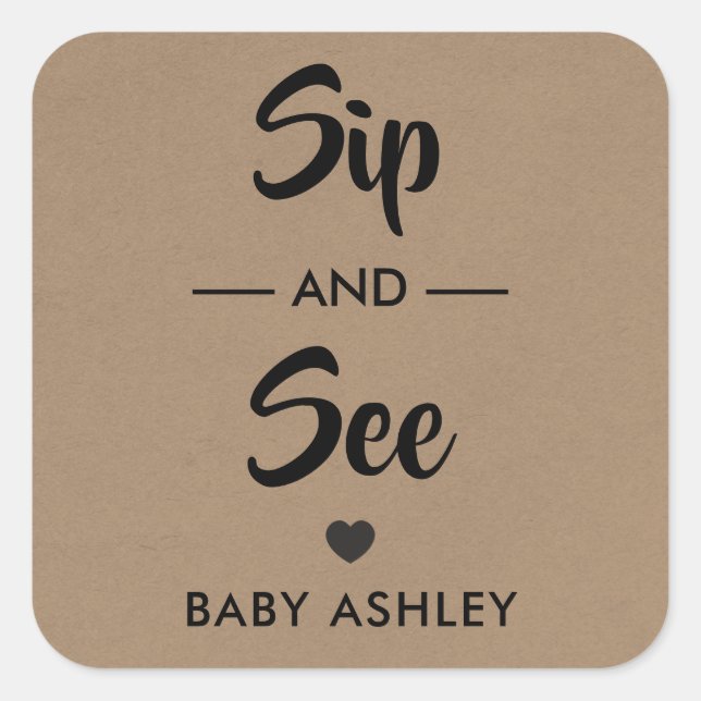 Sticker Carré Balise Sip and See, Nouveau Bébé Sticker, Baby sho (Devant)