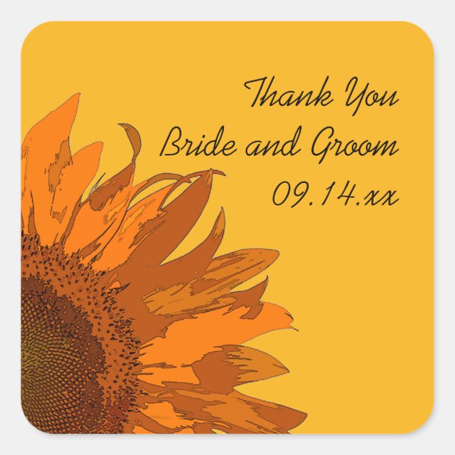 Sticker Carré Balise Tournesol orange sur Merci Mariage jaune (Devant)