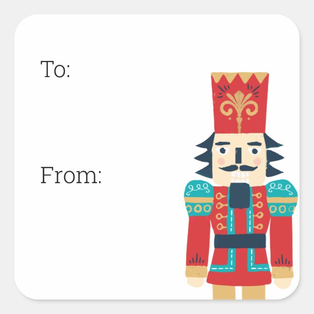 Sticker Carré Balises Cadeau Casse-Noisette Aquarelle (Devant)