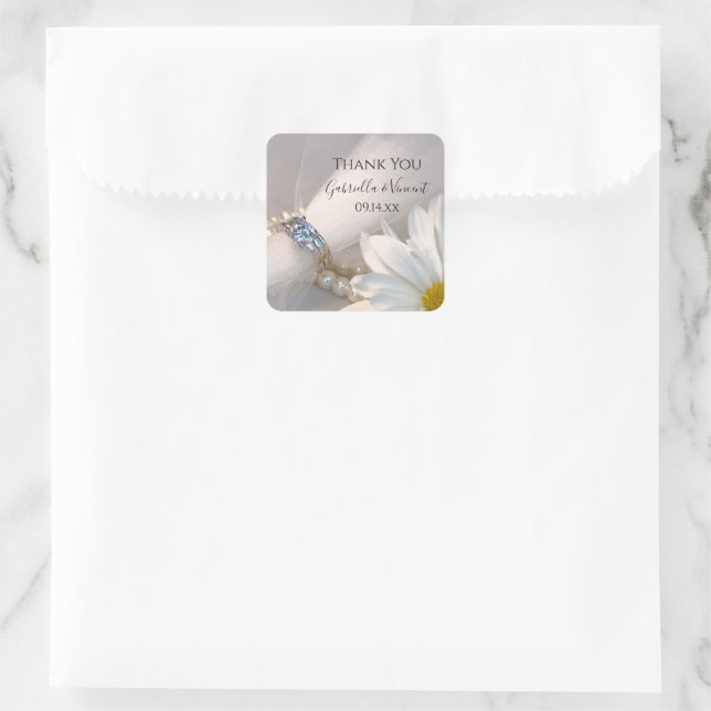 Sticker Carré Balises Favoris Mariage Daisy Elegance Merci Blanc (Sac)