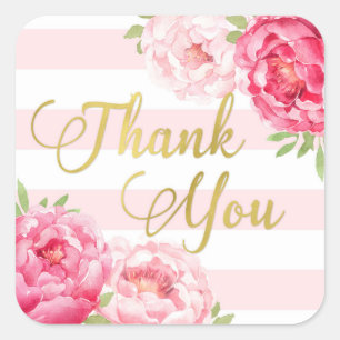 Sticker Carré Balises Gold Rose Floral Merci Favoriser Tags