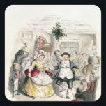 Sticker Carré Ball de M. Fezziwig's, 'd'un Christmas Carol<br><div class="desc">Ball de M. Fezziwig's,  "d'un chant de Noël" par Charles Dickens | par emplacement d'art de la sangsue | de John : Victoria et Albert Museum,  nombre de collection anglais d'image de l'artiste | de Londres,  R-U | : BAL14942</div>