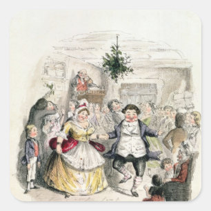 Sticker Carré Ball de M. Fezziwig's, 'd'un Christmas Carol