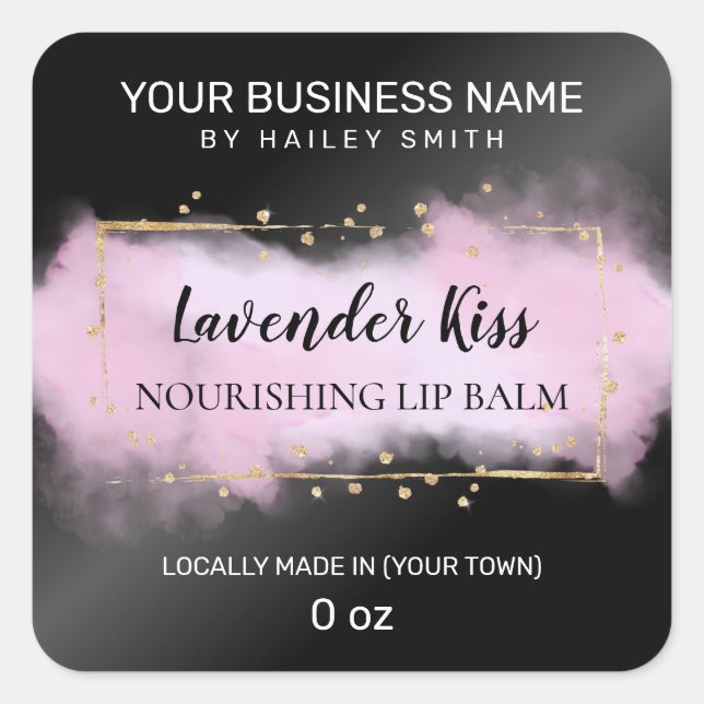 Sticker Carré Balle à lèvres en encre noire et violette en or mo (Devant)