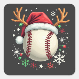 Sticker Carré Balle de baseball avec cornes de renne et Noël 