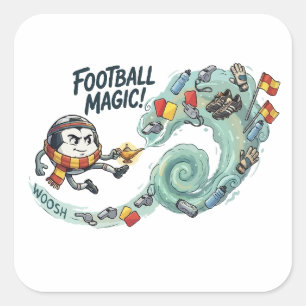 Sticker Carré Balle de Football Génie Magique Cadeau Drôle de Fo