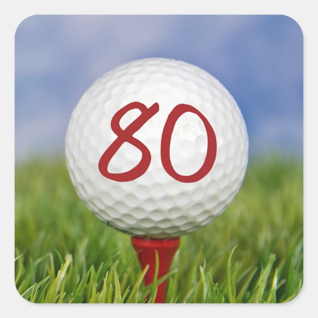 Sticker Carré balle de golf sur tee rouge 80e anniversaire (Devant)