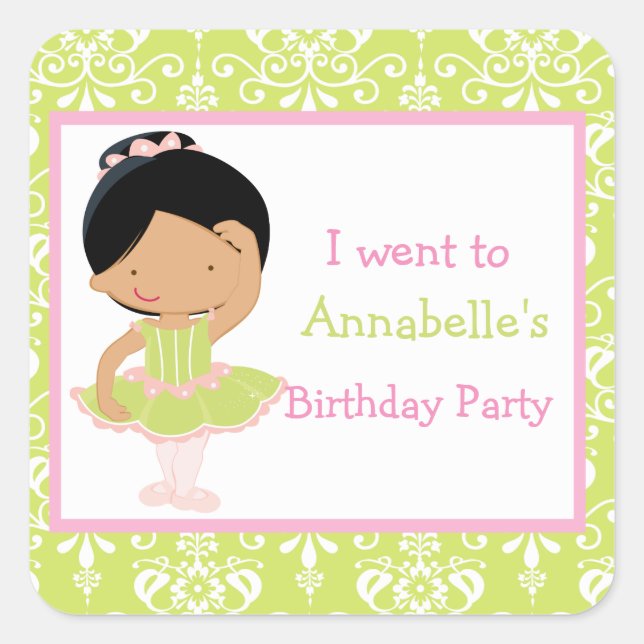 Sticker Carré Ballerina afro-américaine mignonne 'Je suis allé à (Devant)