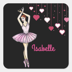 Sticker Carré Ballerina avec Robe Rose et Chaussures Pointe Toe