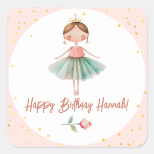 Sticker Carré Ballerina Ballet rose Anniversaire