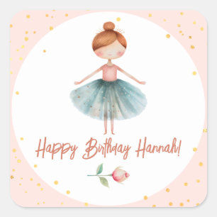 Sticker Carré Ballerina Ballet Rouge Cheveux rose Anniversaire
