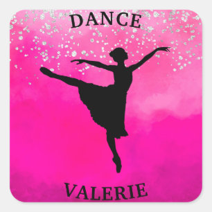 Sticker Carré Ballerina Dance Pink Ombre Sparkle