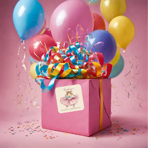 Sticker Carré Ballerina Hamster Anniversaire Dance Party Merci