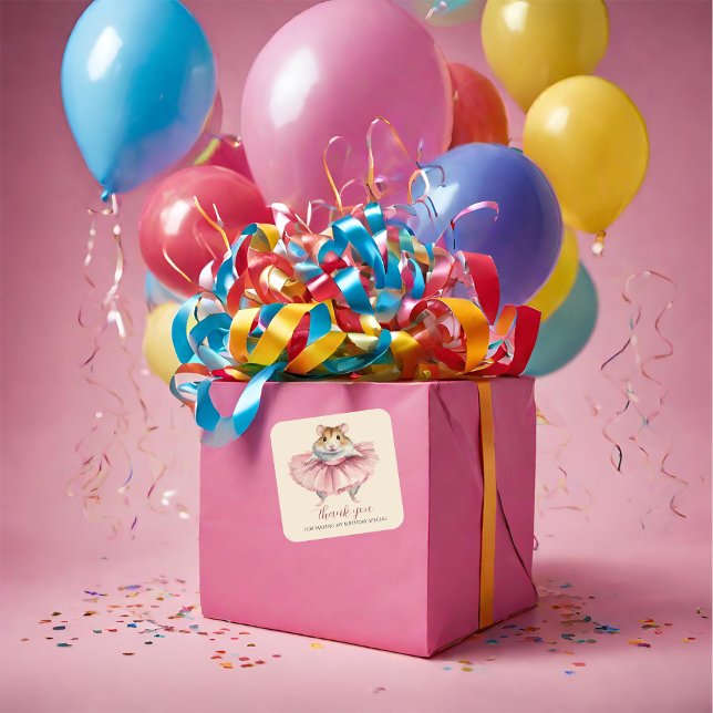 Sticker Carré Ballerina Hamster Girl Anniversaire Merci (Créateur téléchargé)