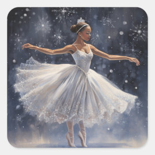 Sticker Carré Ballerina noire dans Tutu flocon de neige