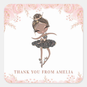 Sticker Carré Ballerina noire en robe noire Fleur Anniversaire