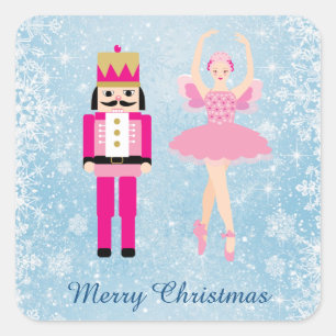 Sticker Carré Ballerina & Nutcracker sur le bleu de Noël