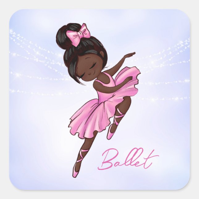 Sticker Carré Ballerina rose, ballet violet afro-américain (Devant)