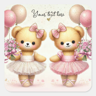 Sticker Carré Ballerina Twinkle Toile Twin Bears Anniversaire