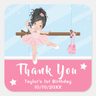 Sticker Carré Ballerine aux cheveux noirs Rose Anniversaire Merc