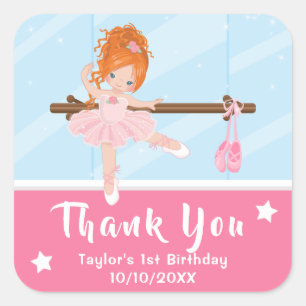 Sticker Carré Ballerine aux Cheveux Rouges Rose Anniversaire Mer
