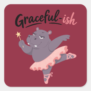Sticker Carré Ballerine Hippopotame Plutôt Gracieuse