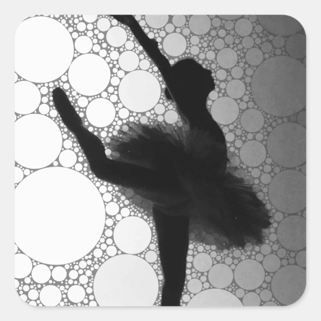 Sticker Carré Ballet Black Blanc Danse Ballerina (Devant)