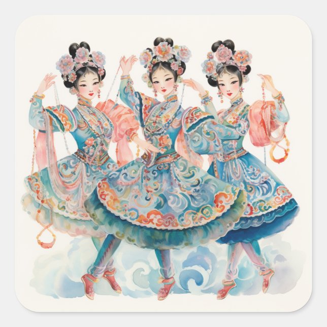 Sticker Carré Ballet Casse-Noisette, Danseurs Chinois (Devant)