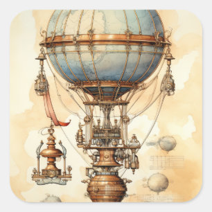 Sticker Carré Ballon à air chaud à vapeur vintage (3)