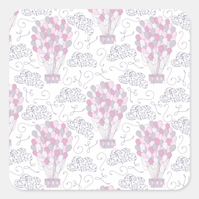 Sticker Carré Ballon à air chaud avec ballons de fête en rose (Devant)