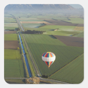 Sticker Carré Ballon à air chaud, près de Methven, Canterbury