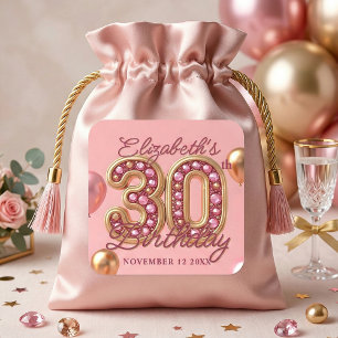 Sticker Carré Ballon en Or Rose Pailleté 30e Anniversaire